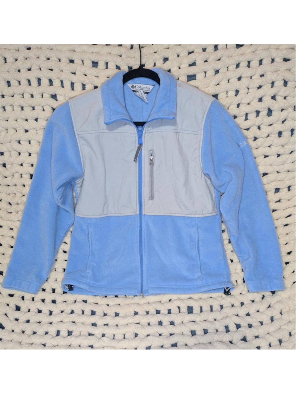 Columbia Women’s Small Blue Gray Fleece Full Zip Jacket Nylon Overlay Outdoor